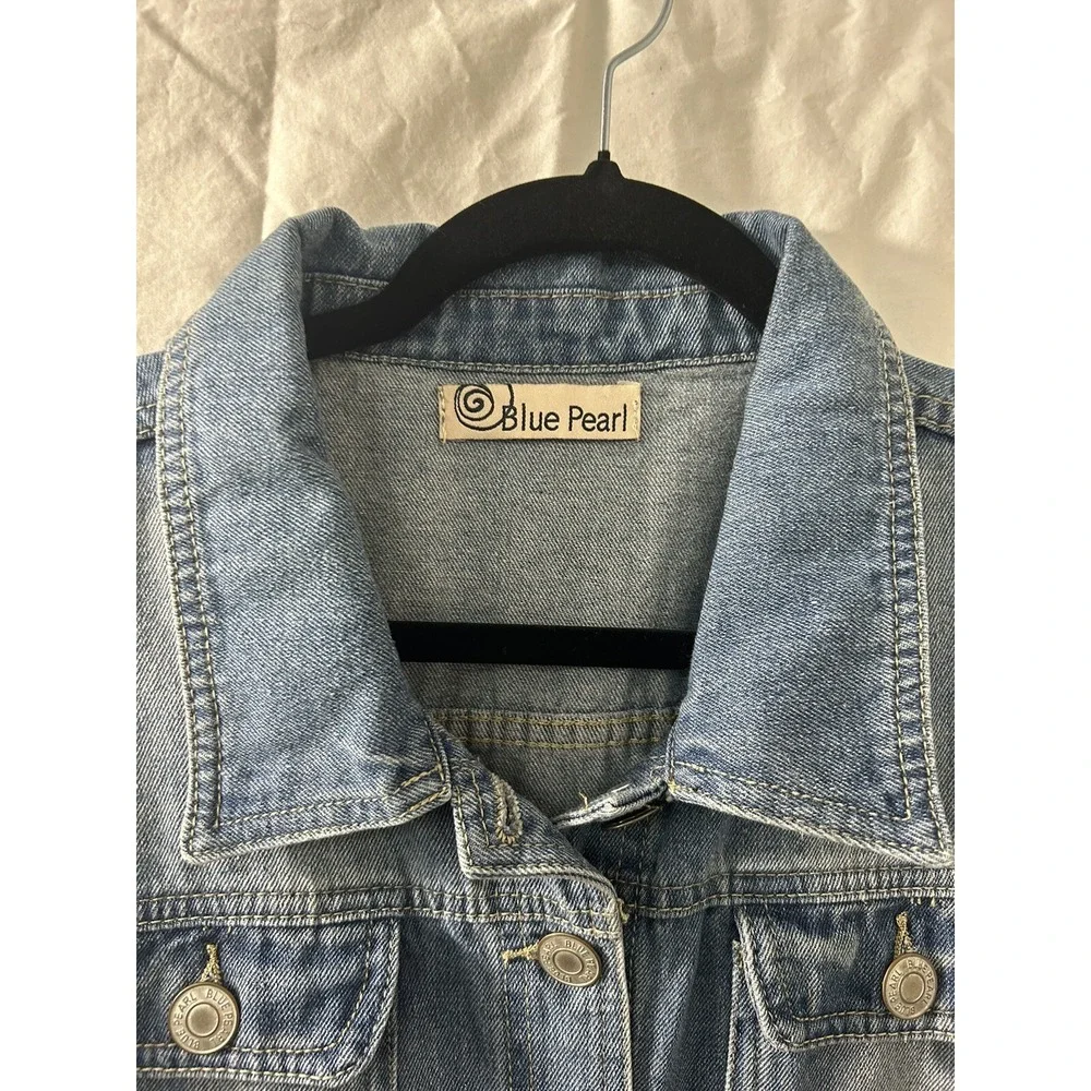 Blue Pearl Kids Denim Trucker Jacket Medium Wash Blue Cotton‎ Rayon Size 2XL